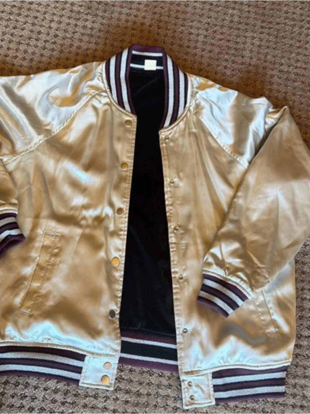Levi's Black Velvet Bomber Jacket with Cream Satin Embroidered Liner
